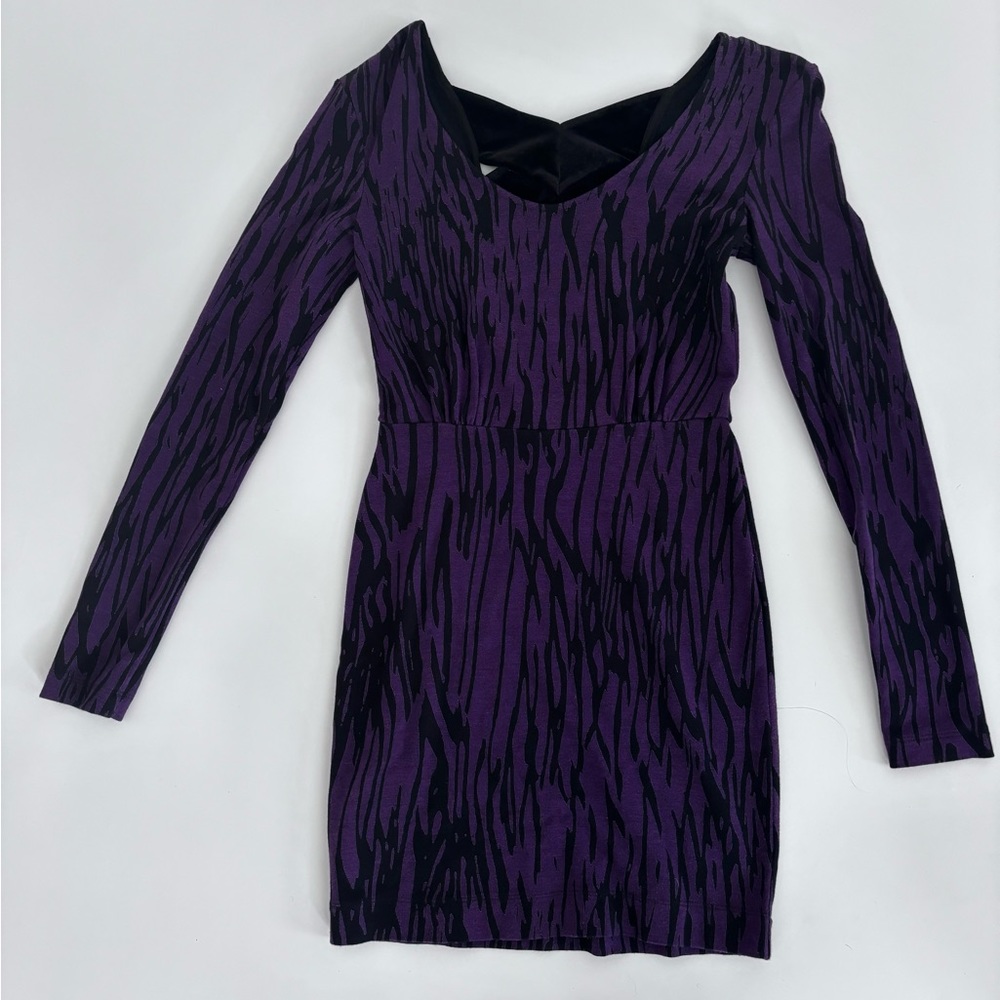 BCBG Generation purple and black animal print dress with velvet strapped back
